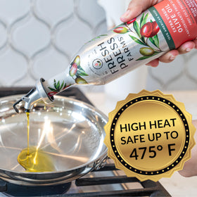 Fresh Press Farms EVOO bottle close-up showing rich flavor ideal for grilling