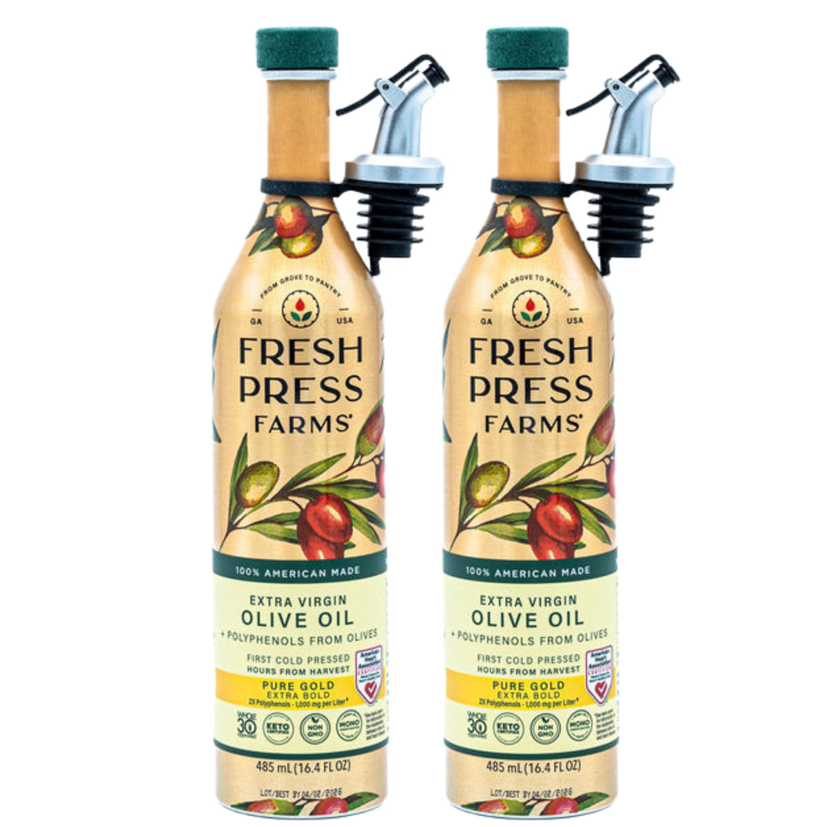 Fresh Press Farms high polyphenol olive oil bottle pour for premium salad flavor