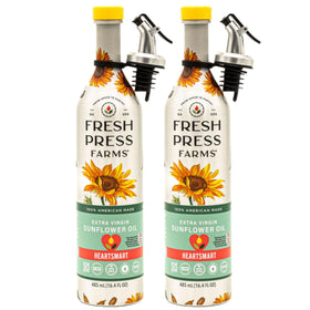 Fresh Press Farms sunflower oil bottle with pour spout for easy use.