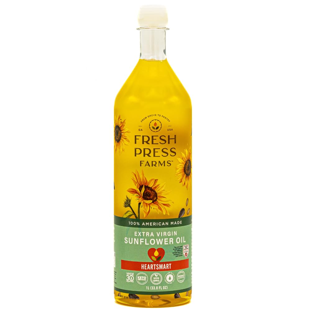 Fresh Press Farms sunflower oil bottle — smooth, buttery flavor for salads