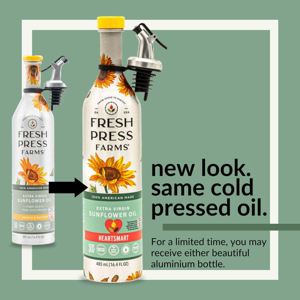 Fresh Press Farms label highlights high oleic, Georgia grown quality.