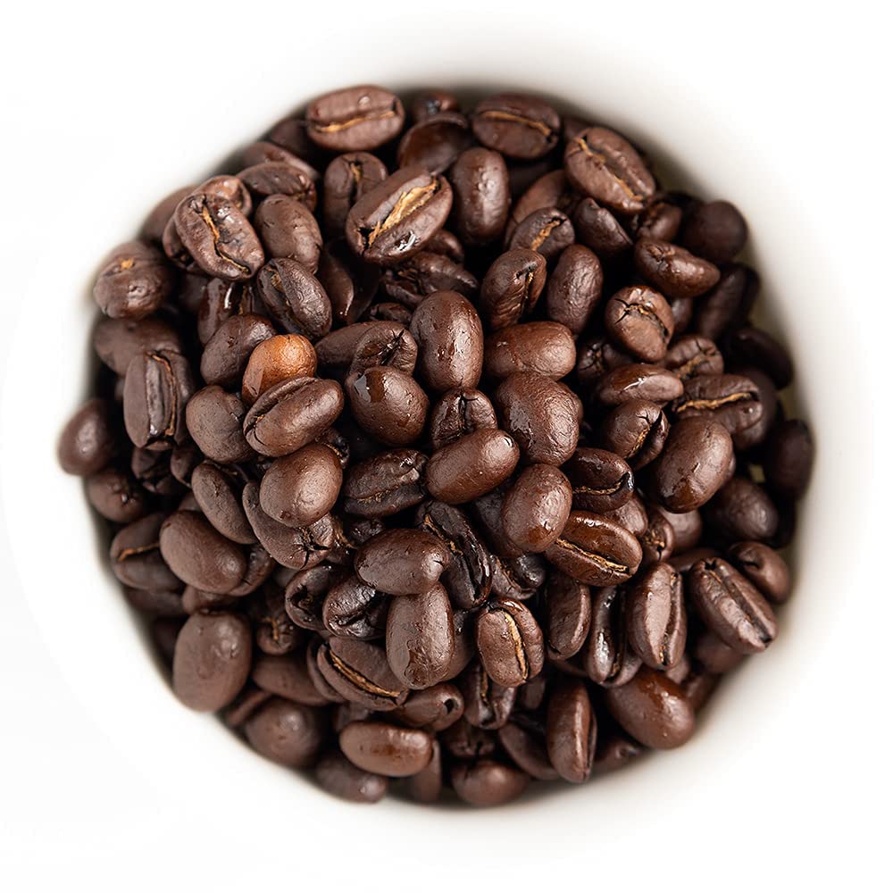 Fresh Roasted Coffee 5 lb bag on shelf highlighting value and flavor.