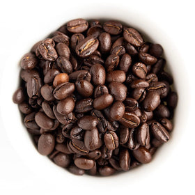 Fresh Roasted Coffee 5 lb bag on shelf highlighting value and flavor.