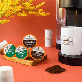 Fresh Roasted Coffee African Variety Pack nitrogen-flushed pods preserve freshness.
