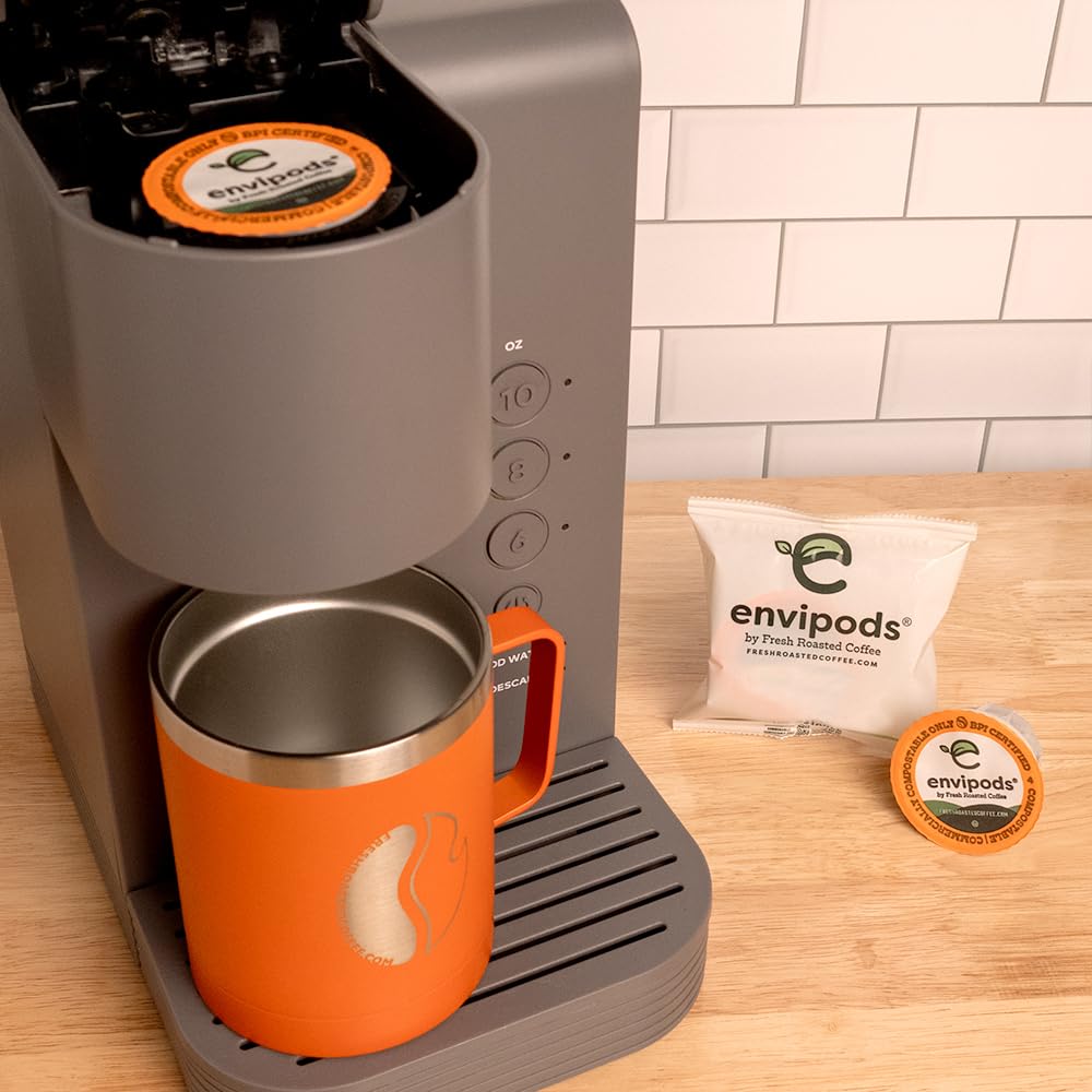 Notes of almond, orange, and chocolate in Fresh Roasted Coffee half-caf blend.