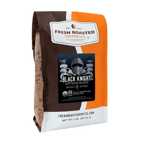 Fresh Roasted Coffee Black Knight whole bean bag ready for bold brews.