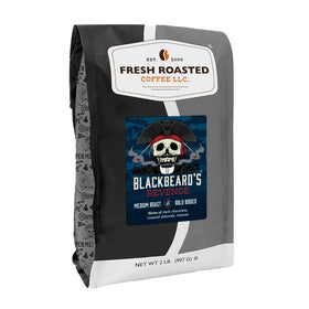 Fresh Roasted Coffee Blackbeard's Revenge whole bean 2 lb bag shows premium quality for rich flavor.