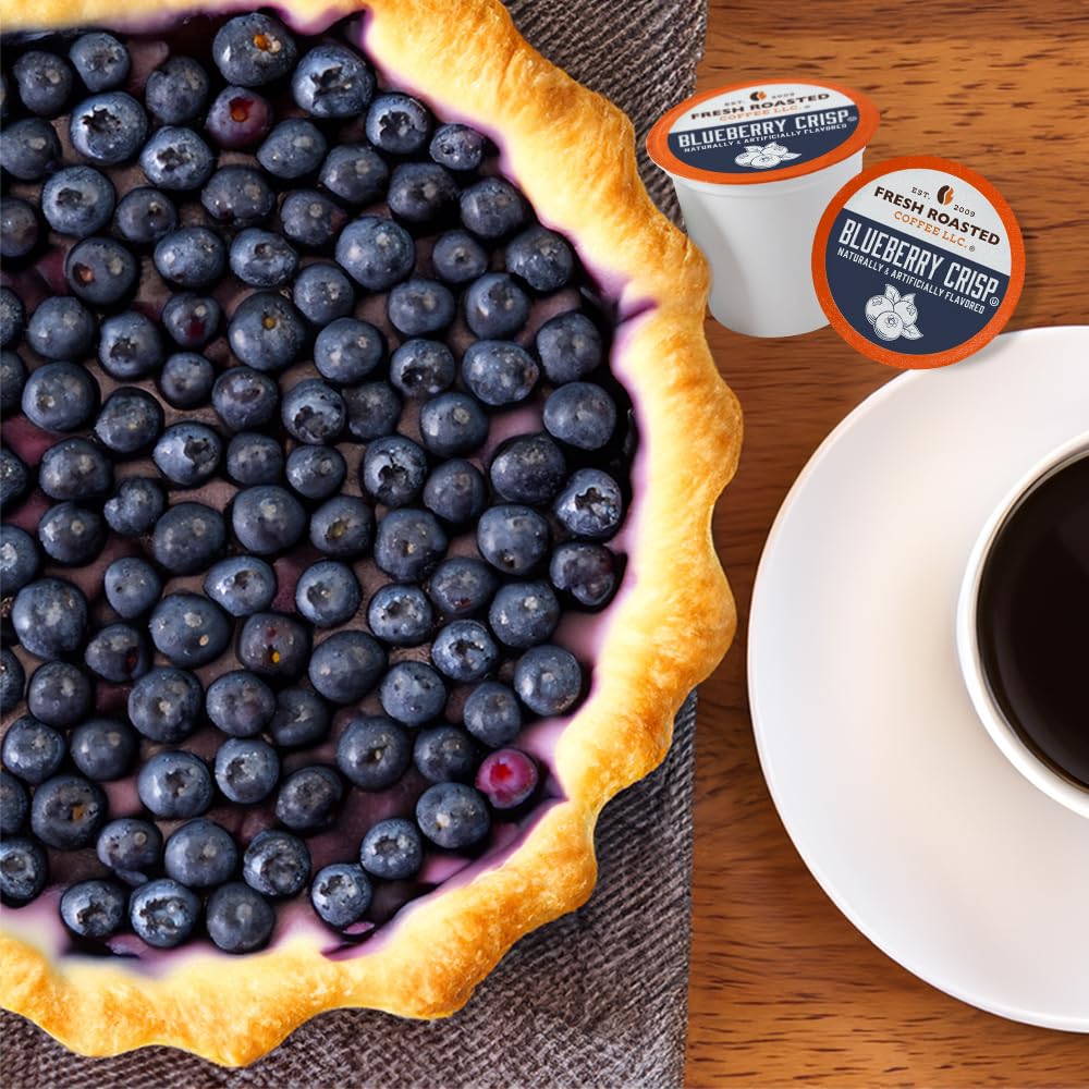 Cup with steam from Fresh Roasted Coffee Blueberry Crisp—aroma and flavor rising.
