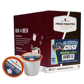 Fresh Roasted Coffee Blueberry Crisp pod pack—quick, fruity morning option.