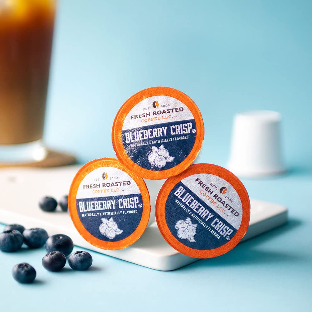 Fresh Roasted Coffee Blueberry Crisp pod close-up with fruity aroma