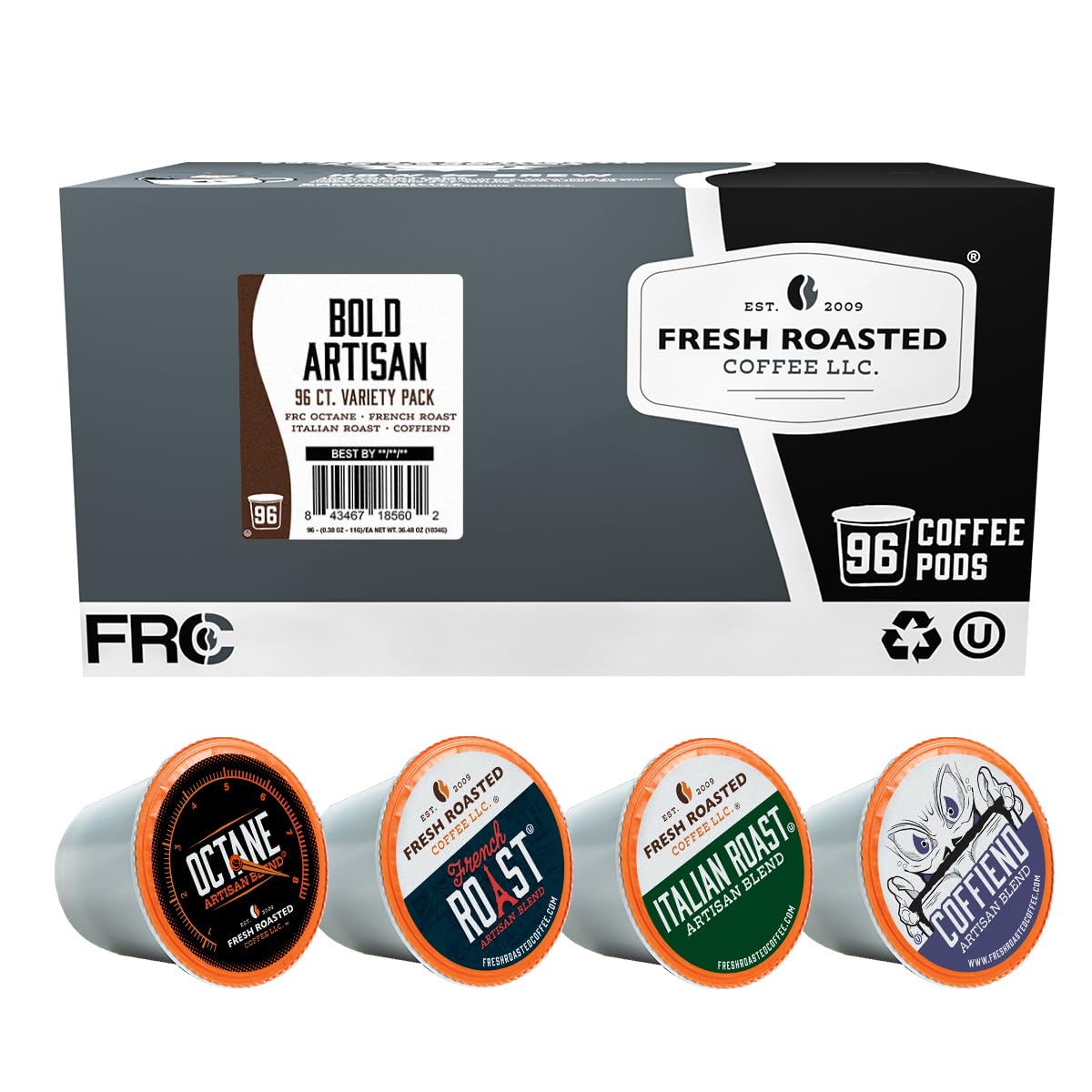 Fresh Roasted Coffee Bold Artisan Blend pods for versatile mornings.
