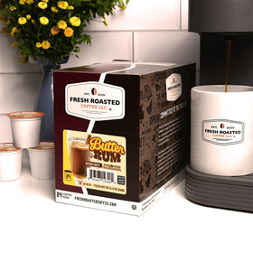 Butter Rum pods show a 100% Arabica beans profile for premium flavor.