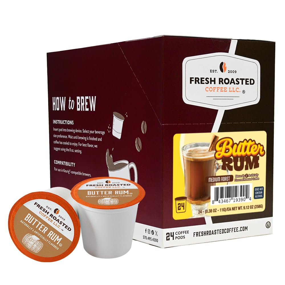 Fresh Roasted Coffee Butter Rum pods packaging ready for a quick, flavorful morning.