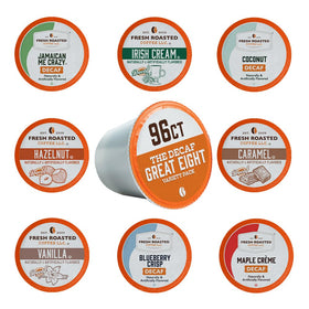 Fresh Roasted Coffee caramel hazelnut decaf pod, creamy aroma for a comforting cup