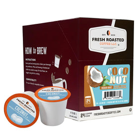 Fresh Roasted Coffee coconut-flavored pods 24-count box for quick tropical mornings.
