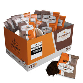 Fresh Roasted Coffee Colombian pre-ground pack front view ideal for quick office brews.