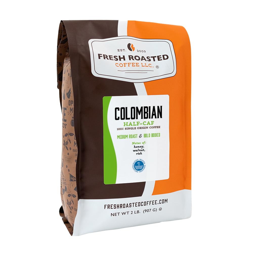 Fresh Roasted Coffee Colombian Water Half-Caf bag preserves aroma and freshness