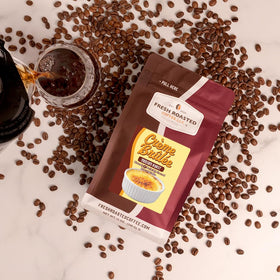 Fresh Roasted Coffee Creme Brulee on kitchen counter for daily rituals.