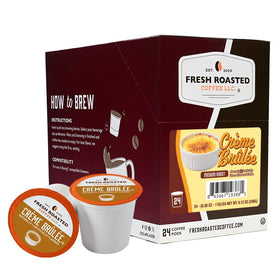 Fresh Roasted Coffee Creme Brulee pods in a pack shot for quick, flavorful mornings.