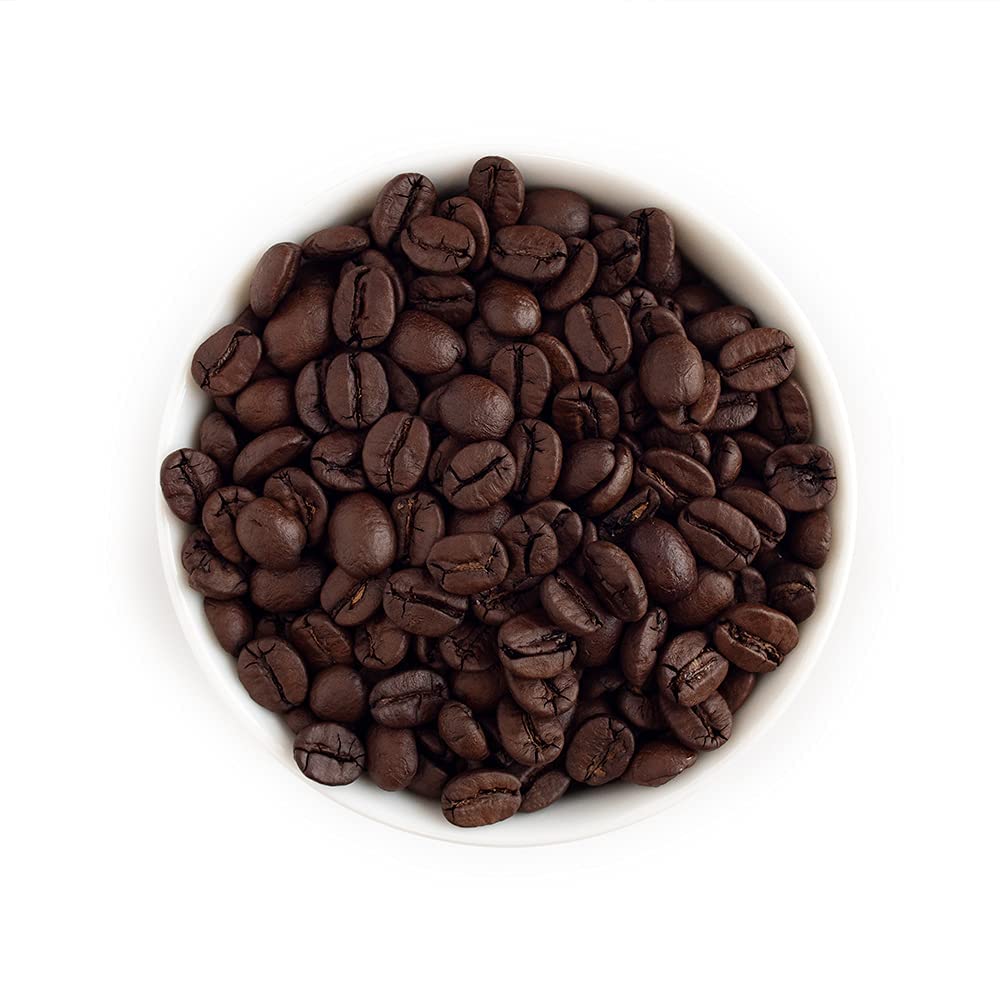 Fresh Roasted Coffee Dark Brazil beans close-up, ideal for full-bodied espresso and drip.