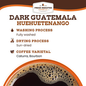 Fresh Roasted Coffee Guatemala Huehuetenango brewing moment with a grinder ready.