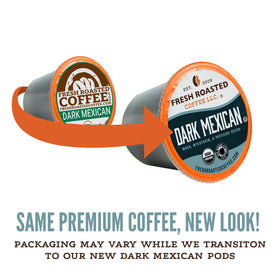 Fresh Roasted Coffee Organic Dark Mexican pod pack top view with clean packaging.