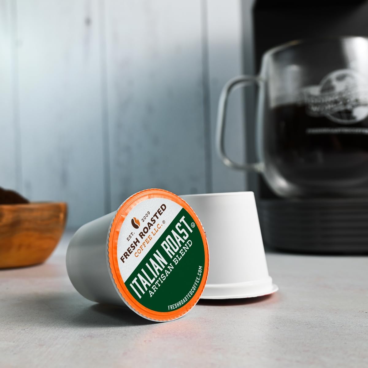 Fresh Roasted Coffee Italian Roast with bold aroma and smooth finish