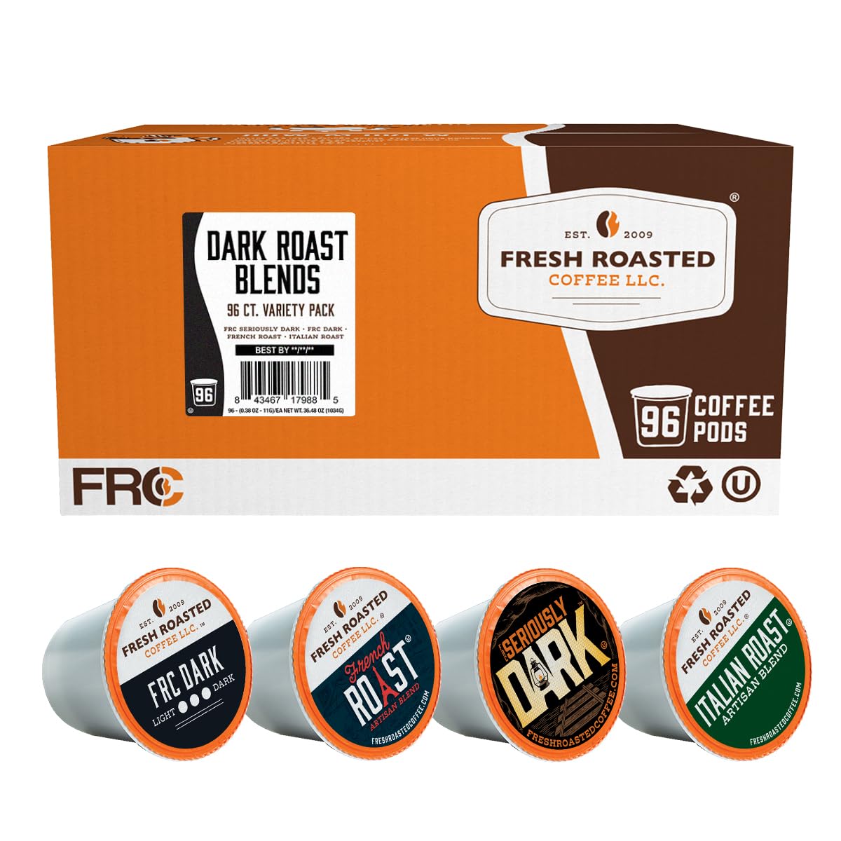 Fresh Roasted Coffee dark roast variety pack front view with four blends
