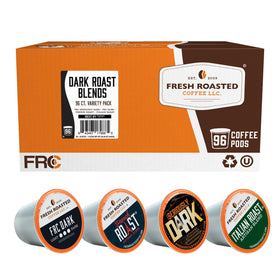 Fresh Roasted Coffee dark roast variety pack front view with four blends