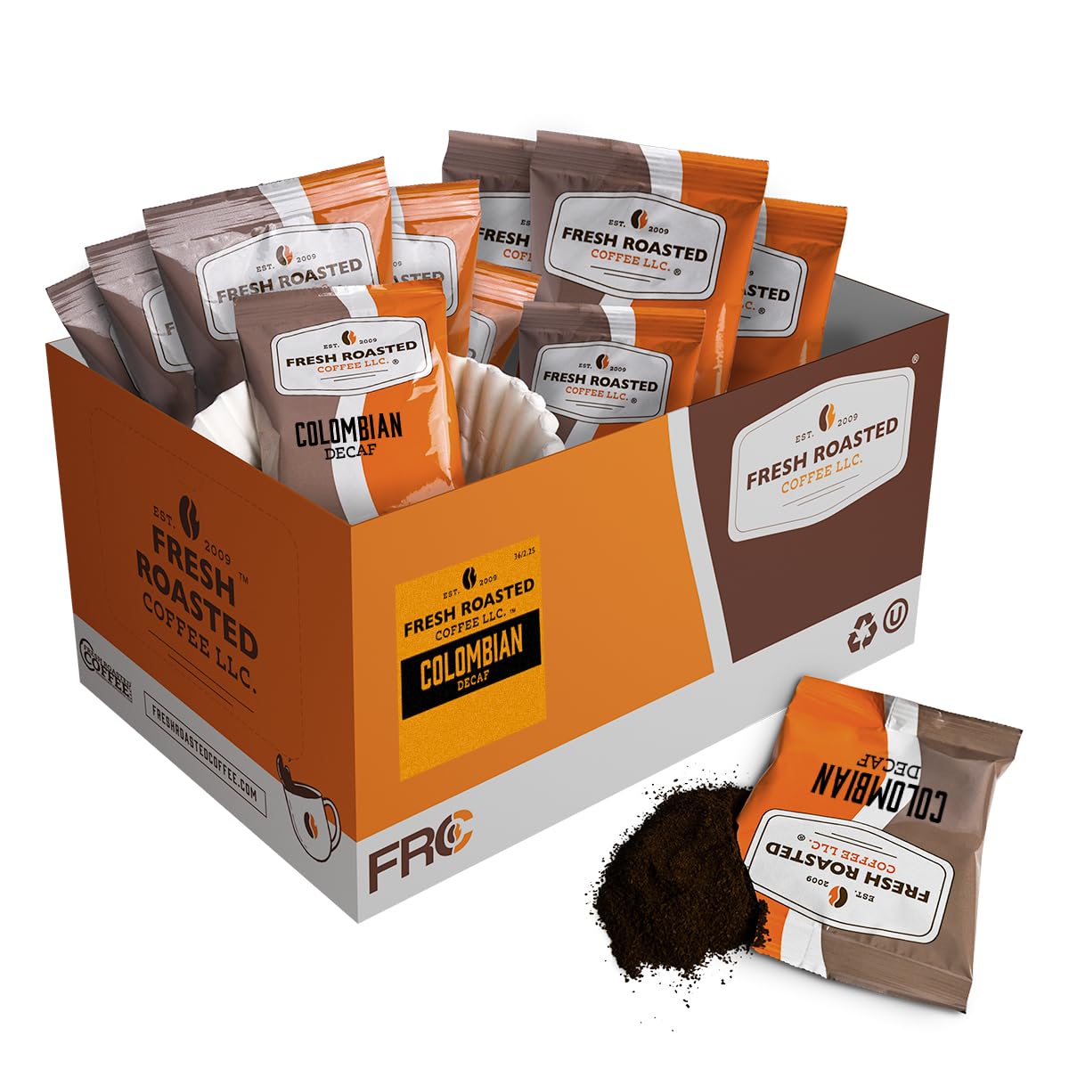 Fresh Roasted Coffee decaf packaging ready for drip brew