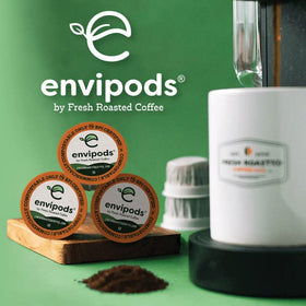 Fresh Roasted Coffee envipod being brewed to show quick, clean extraction and aroma.