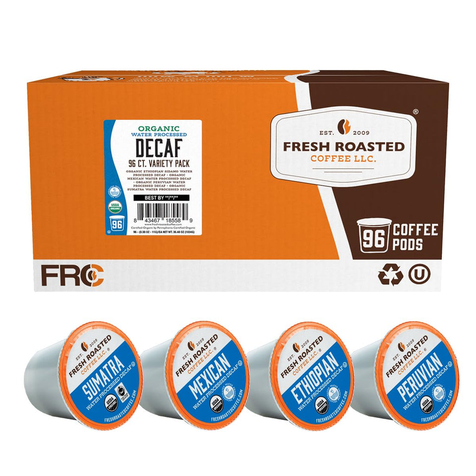 Fresh Roasted Coffee Ethiopian Sidamo pods — smooth, wine-like decaf flavor.