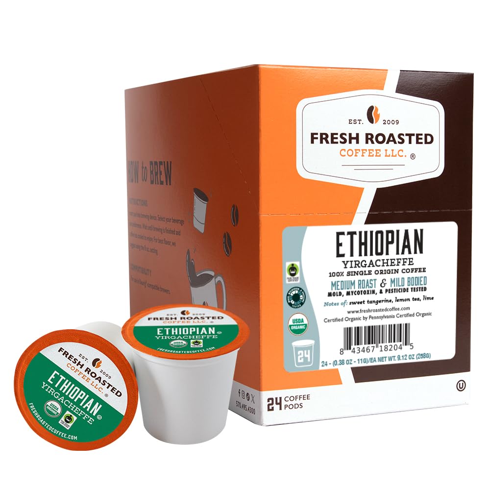 Fresh Roasted Coffee Ethiopian Yirgacheffe pod pack for a bright, citrus-forward cup