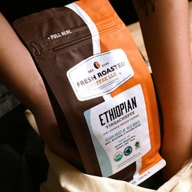 Fresh Roasted Coffee Ethiopian Yirgacheffe whole beans in bag, ideal for drip
