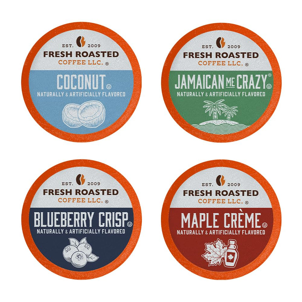 Fresh Roasted Coffee flavored pod variety pack shown for a rich morning ritual