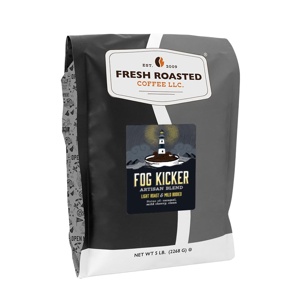 Fresh Roasted Coffee Fog Kicker bag front with premium aroma for everyday mornings.