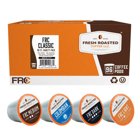 Fresh Roasted Coffee FRC Classic Variety Pack box front for easy home brewing