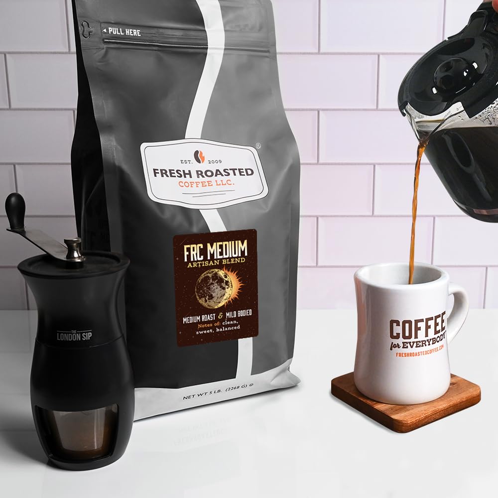 Fresh Roasted Coffee FRC cup aroma highlights inviting flavor and smooth finish.