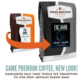 OU Kosher labeled Fresh Roasted Coffee bag on kitchen shelf