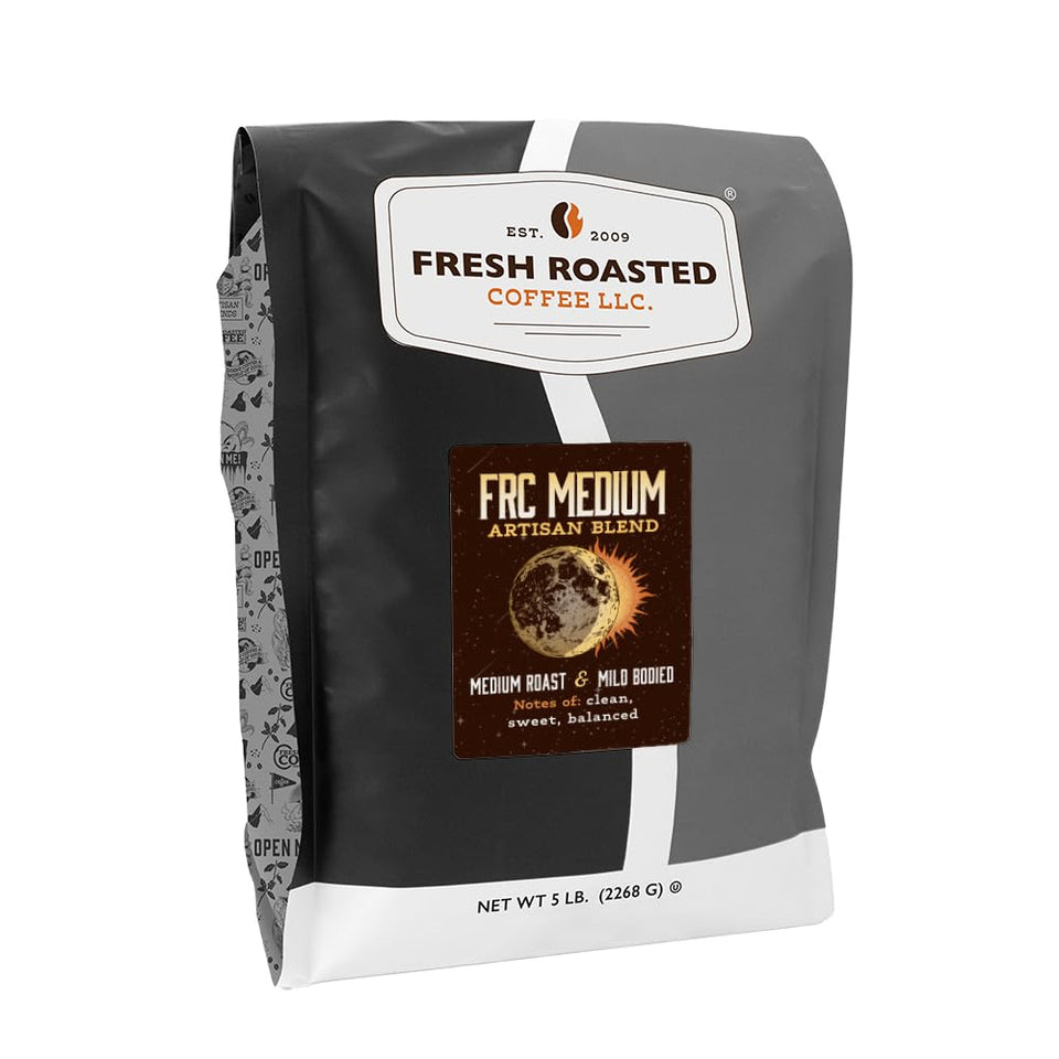 Fresh Roasted Coffee FRC 5lb bag front hints at value for everyday home brewing.
