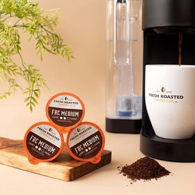 Fresh Roasted Coffee FRC nitrogen-flushed pods preserve peak freshness for vibrant cups.