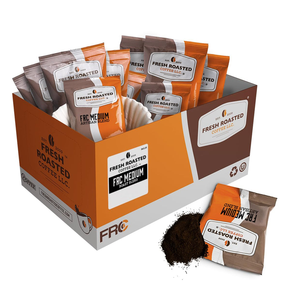 Fresh Roasted Coffee FRC pre-ground packs for quick drip brewing