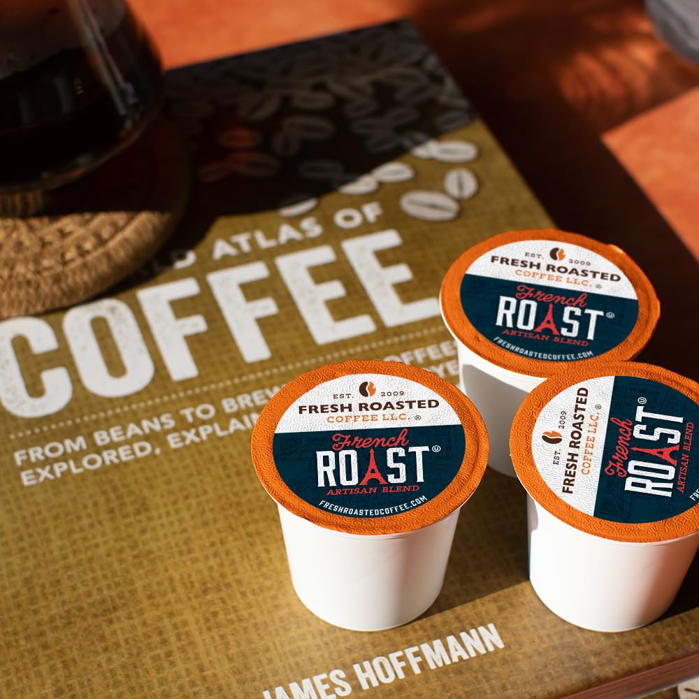 Fresh Roasted Coffee French Roast pod open box highlights packaging