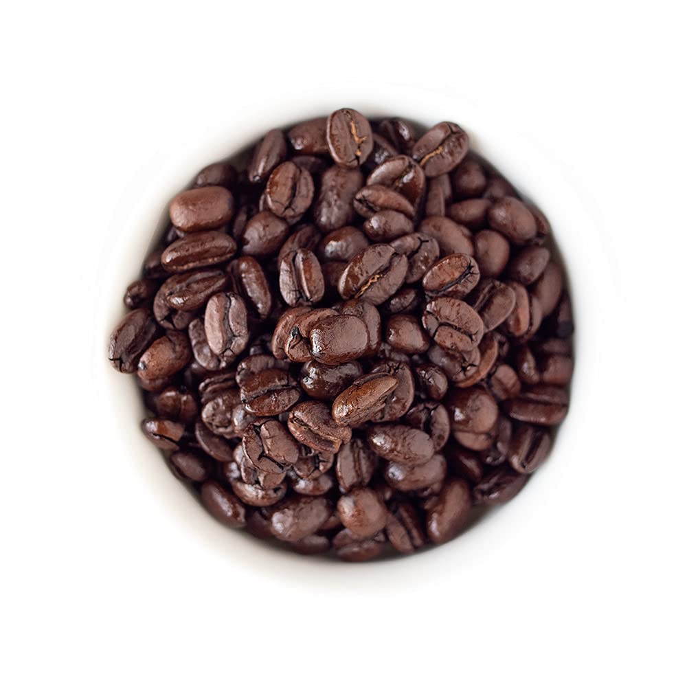 Fresh Roasted Coffee French Roast whole beans closeup showing aroma