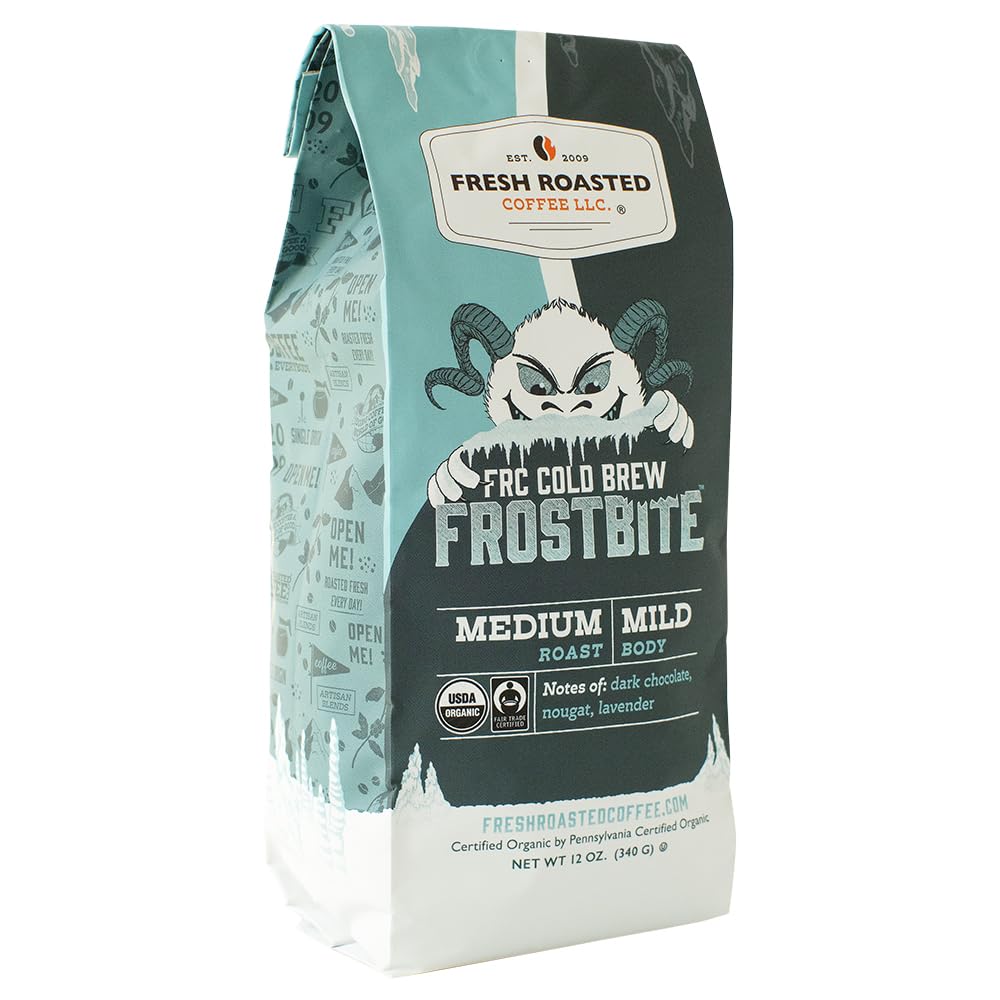 Fresh Roasted Coffee frostbite cold brew jar, medium roast flavor in focus.