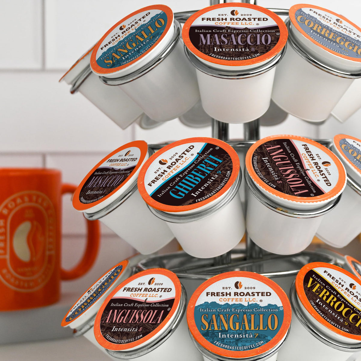 Fresh Roasted Coffee Ghiberti blend pod, cocoa and black currant notes.