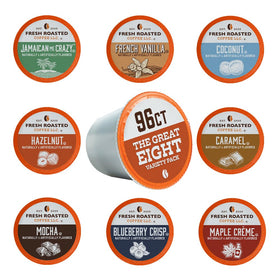 Fresh Roasted Coffee Great Eight caramel flavor pods emphasize rich caramel notes.