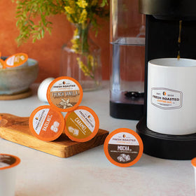 Fresh Roasted Coffee Great Eight vanilla pods offer comforting aroma.