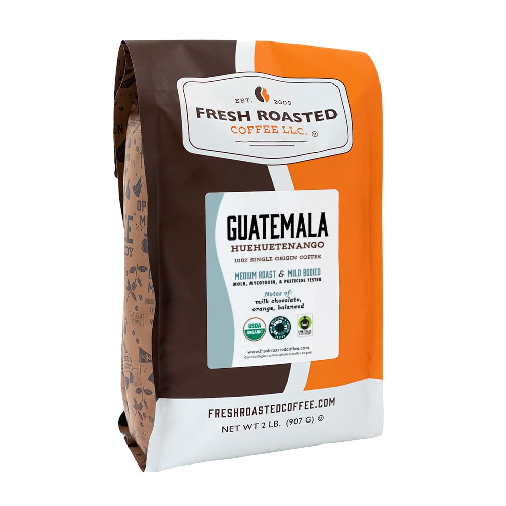 Fresh Roasted Coffee Guatemala bag front with single-origin labeling for daily brewing.