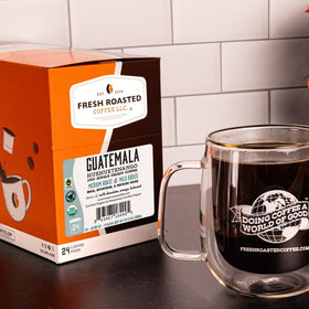 Fresh Roasted Guatemala pod in a K-Cup brewer for quick mornings.